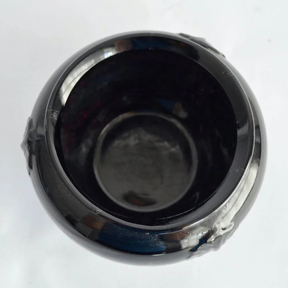 LE Smith Black Glass Bowl Glass Round Vase Art Deco